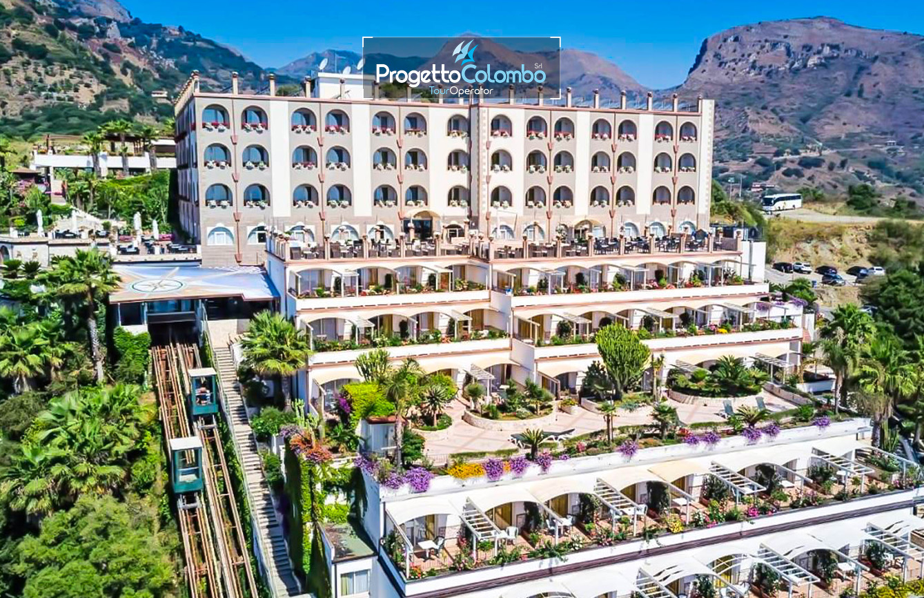 Sicilia, Viaggio in Bus Gt, Viaggio di Gruppo, Progetto Colombo, Tour operator, Taormina, Alcantara, Etna, Siracusa, Isole Eolie_Struttura "Tour Sicilia: Hotel 4 stelle a Taormina, escursione Etna, Gole Alcantara, Siracusa e Isole Eolie organizzazione Progetto Colombo Viaggi Bari."