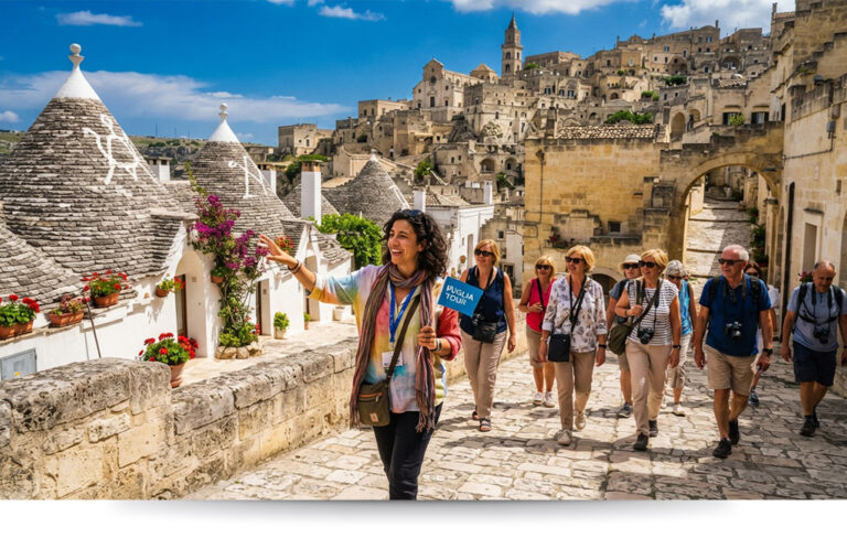Progetto Colombo organizza, Oneday, un giorno a spasso tra Alberobello e Matera, viaggio in bus, accompagnatore guida.