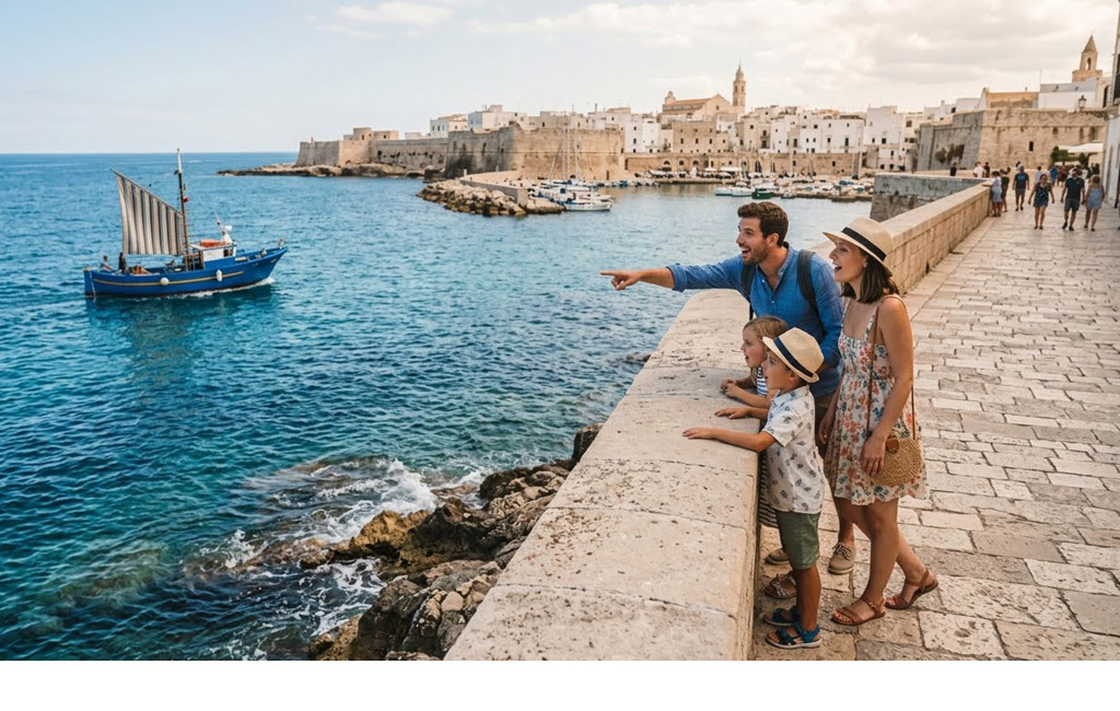 Tour in bus da Bari con tour leader in italiano, inglese e spagnolo alla scoperta di Polignano, Monopoli e dei trulli di Alberobello.